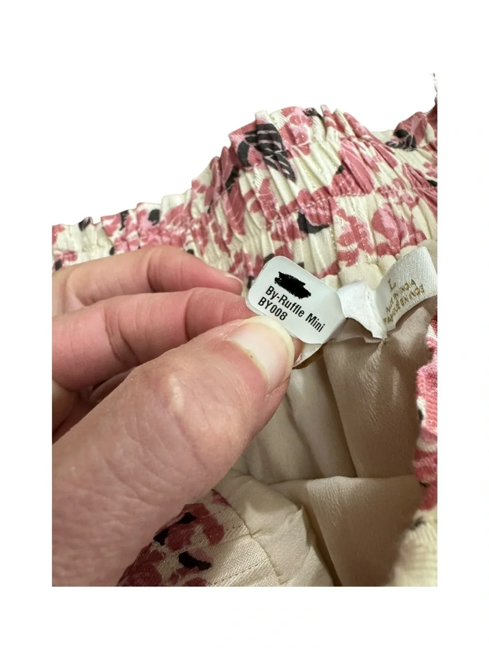 ANTHROPOLOGIE | NWT Bishop + Young Ruffle Mini Skirt in Pink Motif, Size Large